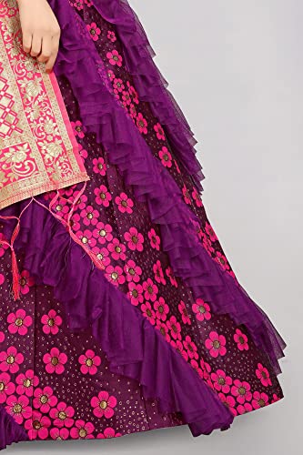 Payu Women Faux Silk Semi-stitched Lehenga choli (Payu_Wine Pink_Free Size)