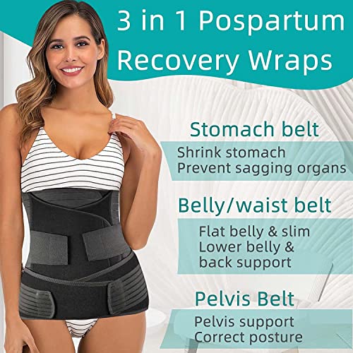 PLETHEON 3 In 1 Postpartum Belly Band Post Pregnancy Postpartum Abdominal Belt For Women After Birth Support Band Recovery Belly/Waist/Pelvis Wrap Postnatal Shapewear, (Fit from 30 Inch to 46 Inches of waist)