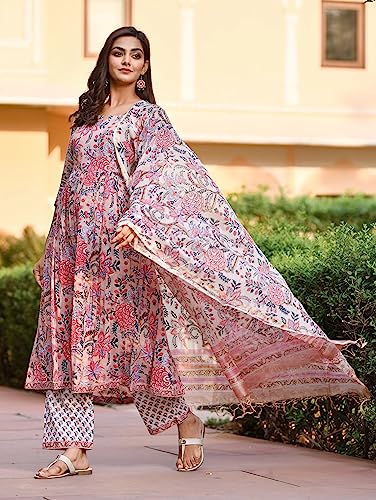 KLOSIA Women Floral Printed Kurta and Pant Set With Dupatta (Large)