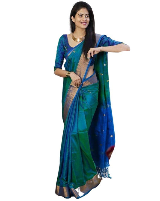 SGF11- Women's Kanjivaram Zari Woven Soft Silk Saree With Blouse Piece (Green)