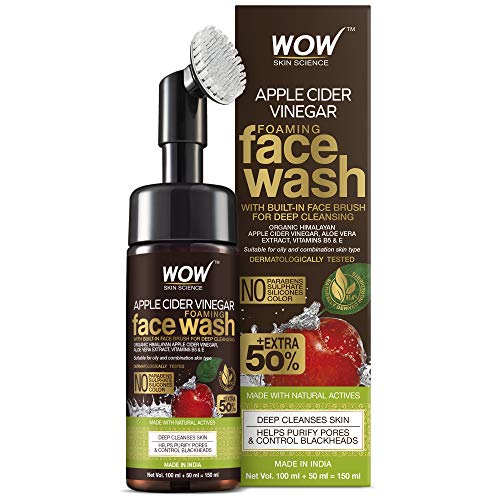 WOW Skin Science Apple Cider Vinegar Foaming Face Wash | Built in Brush for Deep Cleansing | For Oily Skin | Fresh, Clear Skin | Acne | Paraben & Sulphates Free | Face Wash for Women & Men | 150 ml