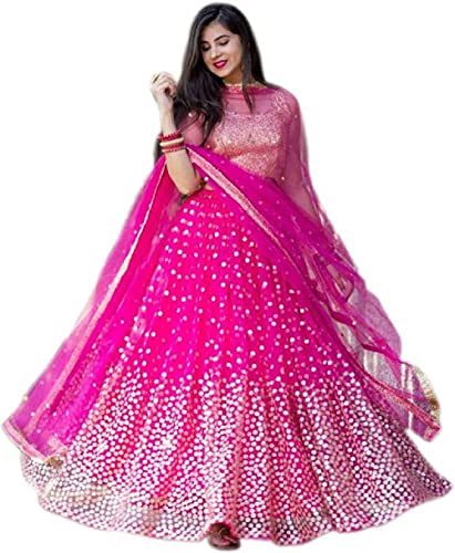 Drashti villa women's Silk Semi-stitched Lehenga choli(Festival Special Lehenga Choli Set_Pink_Free Size)