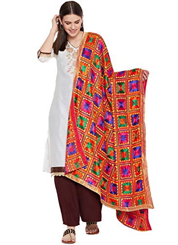 Weavers Villa Women's Heavy Phulkari Multicolored Embroidery Dupatta. (Multi-1)