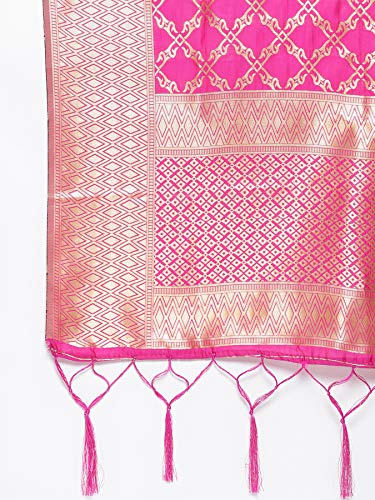 Lilots Women's Banarasi Silk Jacquard Woven Dupatta Gorgeous Printed Designer Chunni (Rani Pink)