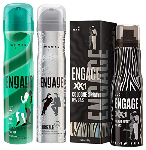 Engage Drizzle Deodorant, Floral and Lavender, Skin Friendly, 150 ml&Engage Garden Mystique Deodorant150ml&Engage XX1 Cologne No Gas Perfume , Citrus and Spicy, Skin Friendly, 135ml