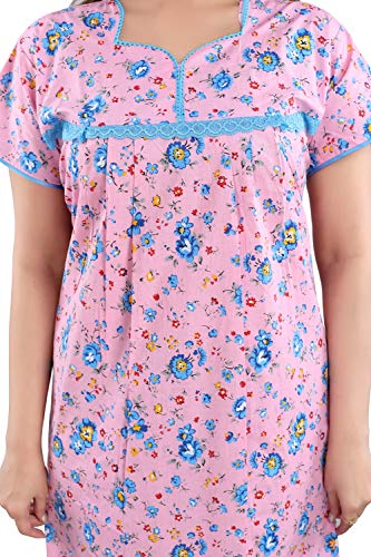 Fabme Women's Cotton Floral Maxi Nightgown (NW0249PK-XL_Pink_XL- Bust 48)