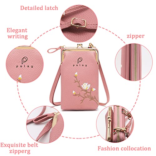 PALAY Women's Small Cross-Body Phone Bag Stylish PU Leather Mobile Cell Phone Holder Pocket Purse Wallet Sling Bag Mini Shoulder Bags (Pink)