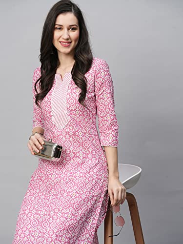 ANNI DESIGNER Women's Cotton Blend Printed Straight Kurta with Pant (Kavi Pink-NwFB08_M_Pink_Medium)