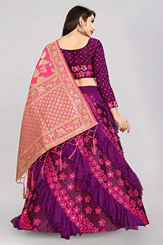 Payu Women Faux Silk Semi-stitched Lehenga choli (Payu_Wine Pink_Free Size)