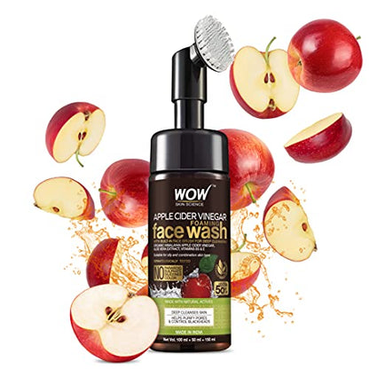 WOW Skin Science Apple Cider Vinegar Foaming Face Wash | Built in Brush for Deep Cleansing | For Oily Skin | Fresh, Clear Skin | Acne | Paraben & Sulphates Free | Face Wash for Women & Men | 150 ml