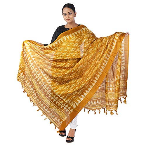 Traditions Bazaar Women's Floral Art Silk Dupatta (D44-BROACH-PRINT_Mustard_Free Size)