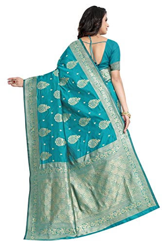 Sugathari Women's Banarasi Saree Pure Kanjivaram Silk Saree Soft new ladies 2023 Design Wear Sarees Latest Cotton Party Sari collections With Blouse Piece for Wedding sadi (SAM SAN EAGLE-3 FIROZI)