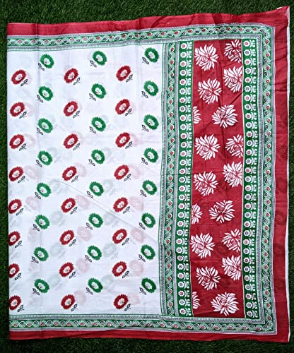 PURE COTTON PRINTED NAUVARI SAREE(8 METRE) (WHITE) – PinkAlmari