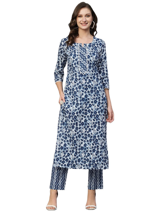 ANNI DESIGNER Women's Cotton Blend Printed Straight Kurta with Pant (Vishu Blue-GNw_XL_Sky Blue_X-Large)