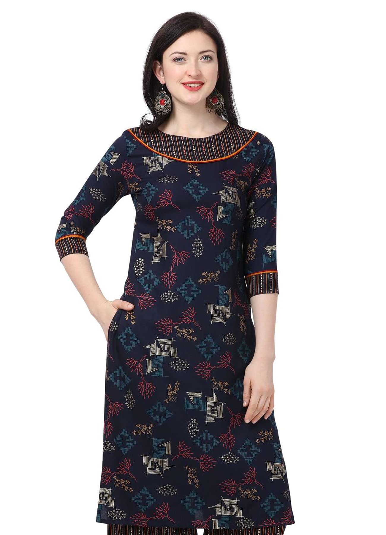 SHOPPING QUEEN Women Rayon Straight Kurta (A192_Blue_Large)